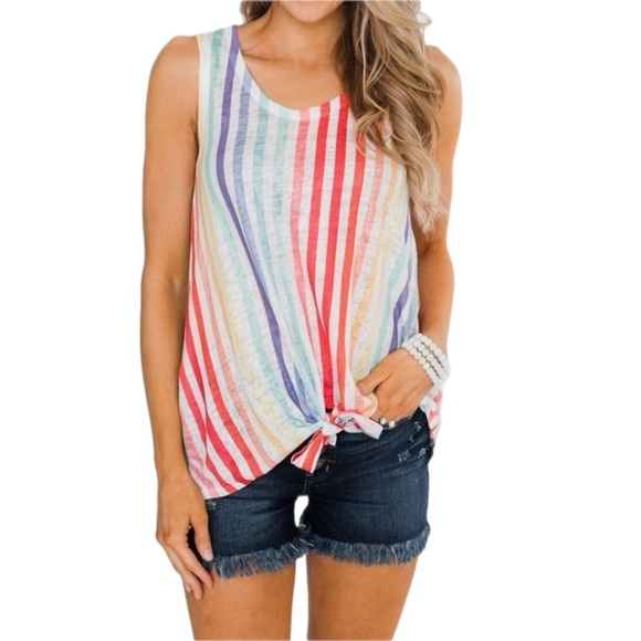 Promesa Tops - Rainbow Stripe Tie-Front Tank Top M